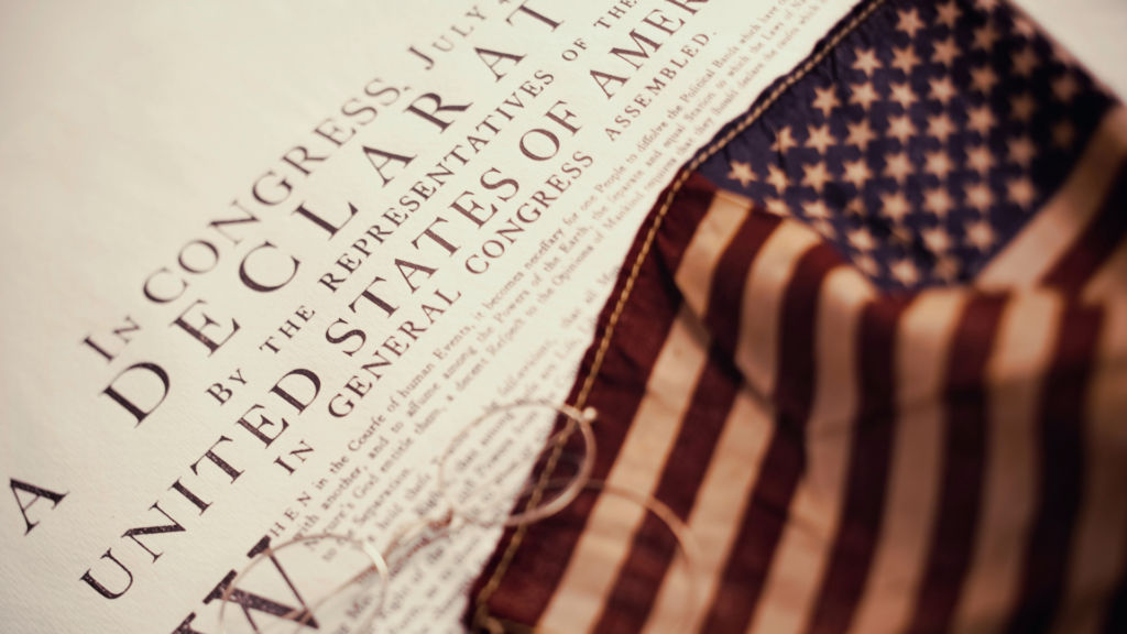 Declaration of Independence with a US Flag