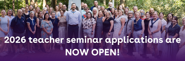 A photo of teachers with text that says "2026 teacher seminar applications are NOW OPEN!"